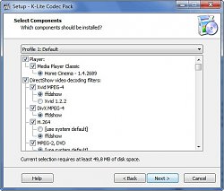 K-Lite Codec Pack - výběr kodeků při instalaci