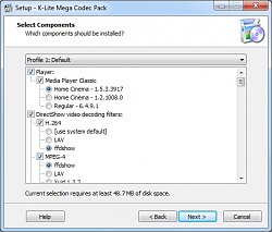 K-Lite Mega Codec Pack - Výběr kodeků při instalaci