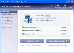 Hlavná obrazovka AhnLab Internet Security