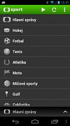 Menu aplikácieČT Sport (mobilné)