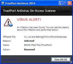 Nájdený vírusTrustPort Antivirus 2014