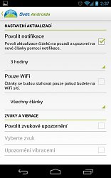 Nastavenia aplikácieSvetAndroida.cz (mobilné)