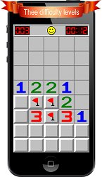 3 úrovne obtiažnostiMíny Minesweeper (mobilné)