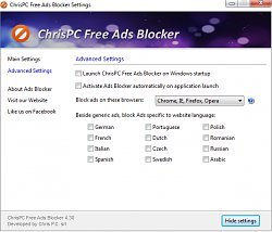 Pokročilé nastaveniaChrisPC Free Ads Blocker